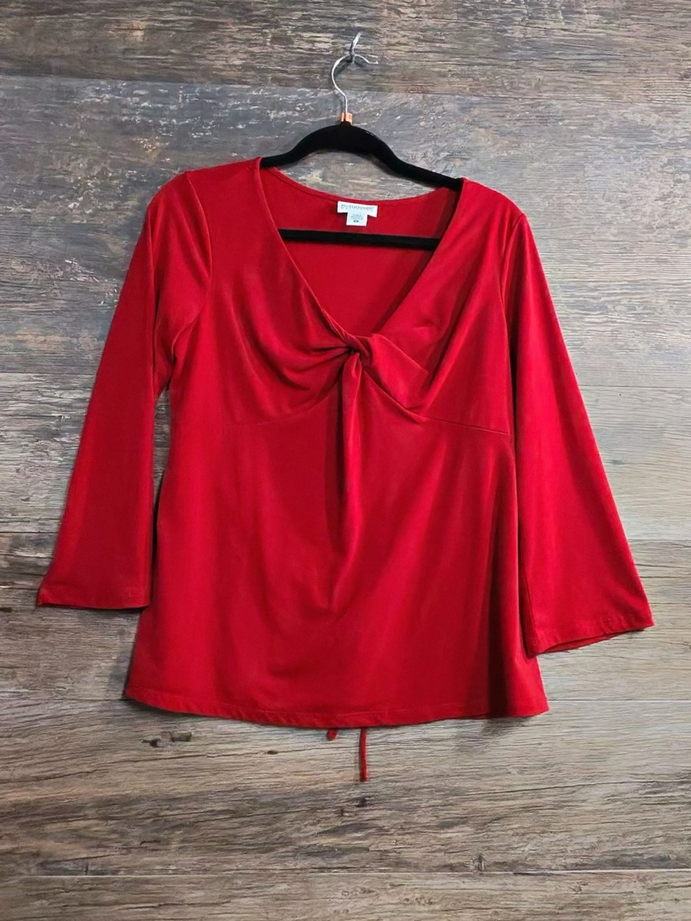 Motherhood Red Twist-Knot V-Neck Maternity Top